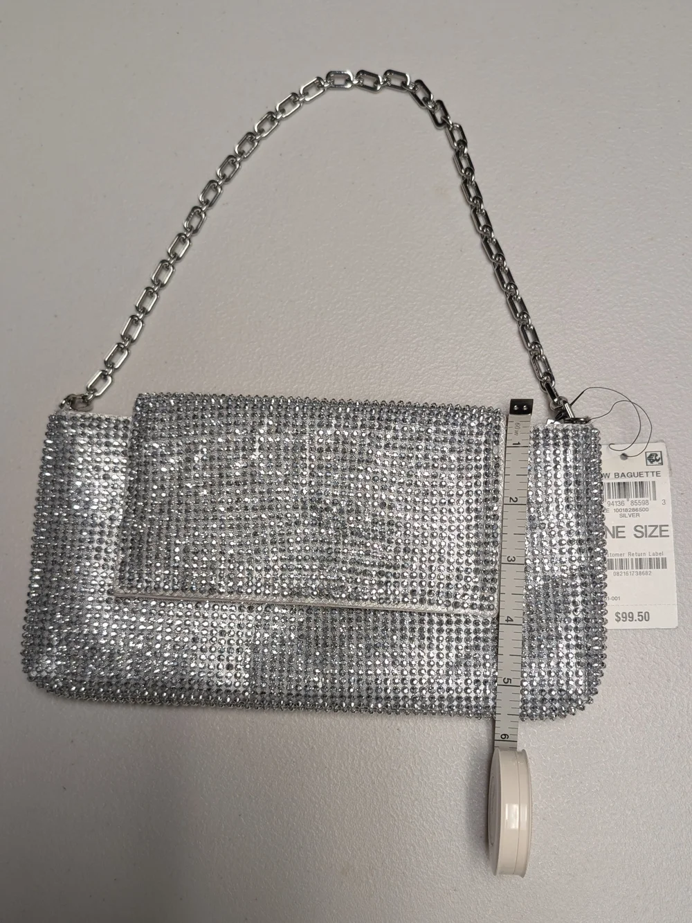 INC International Concepts Silver Crystal Rhinestone Chain Clutch